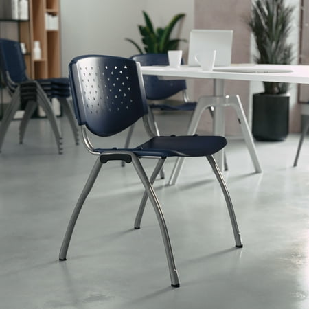 BizChair HERCULES Series 5 Pack 880 lb. Capacity Navy Plastic Stack Chair with Titanium Gray Powder Coated Frame