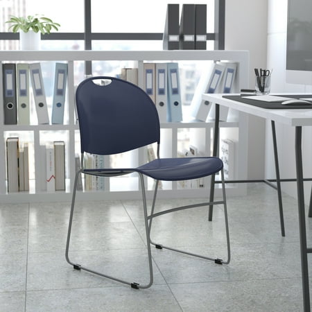 BizChair HERCULES Series 880 lb. Capacity Navy Ultra-Compact Stack Chair with Silver Powder Coated Frame