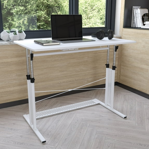 BizChair Height Adjustable (27.25-35.75"H) Sit to Stand Home Office Desk - White