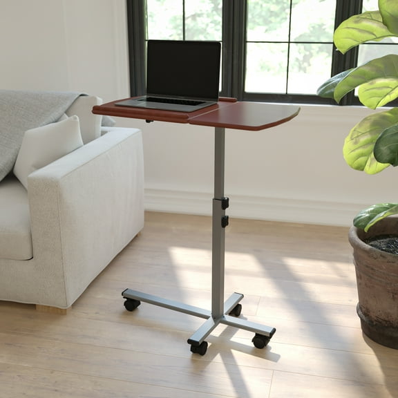 BizChair Height Adjustable Mobile Laptop Table with Cherry Top