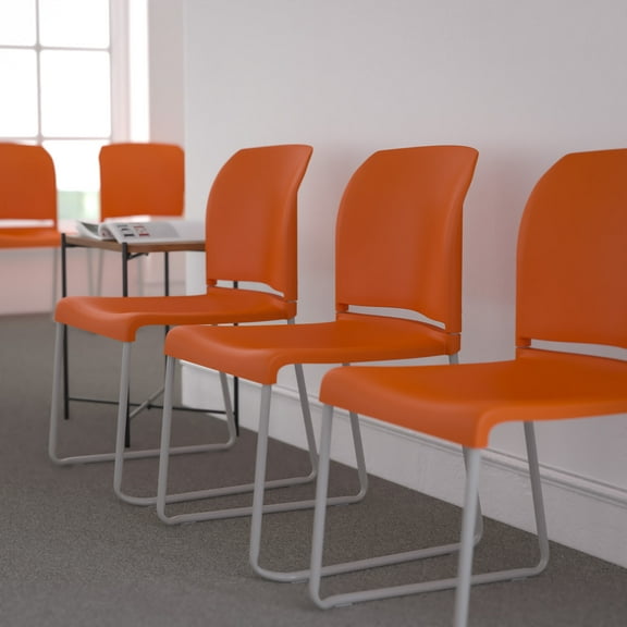 BizChair Hercules Series Adult Full Back Contoured Stacking Waiting Room Chair, Orange