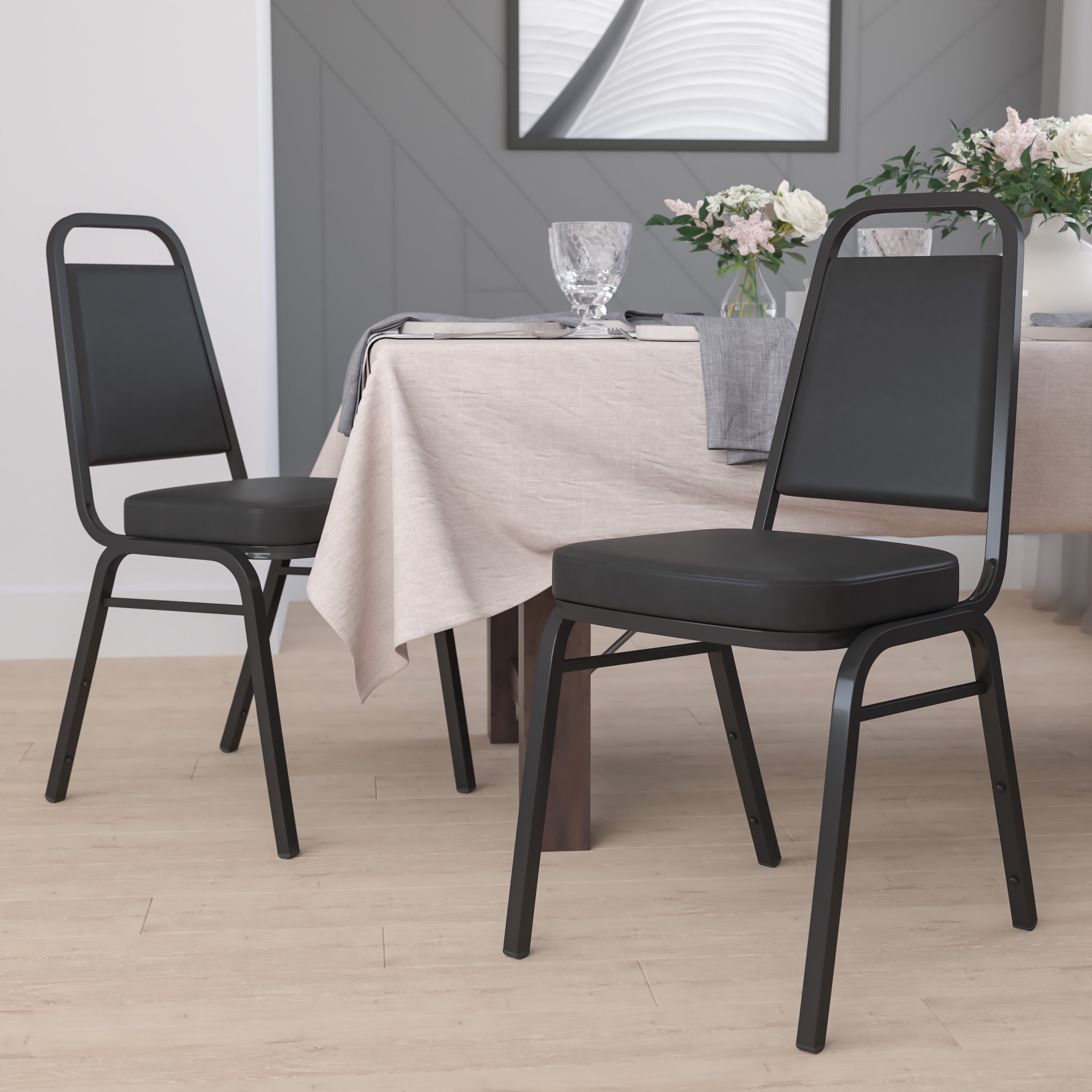 Hercules Series 20.25" Armless Stacking Banquet Chair in Black Vinyl