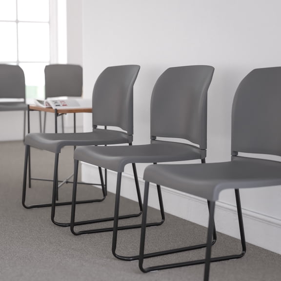 BizChair Hercules Series Contoured Stacking Waiting Room Chairs, Set of 5, Gray