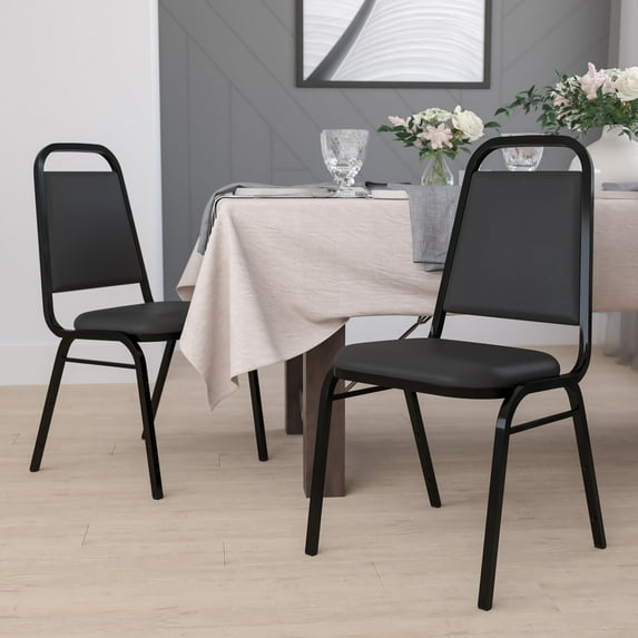 BizChair Hercules Series Trapezoidal Vinyl Banquet Stacking Chairs, Set of 4, Black