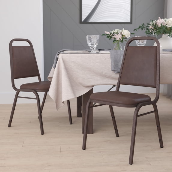 BizChair Hercules Series Trapezoidal Vinyl Banquet Stacking Chairs, Set of 4, Brown
