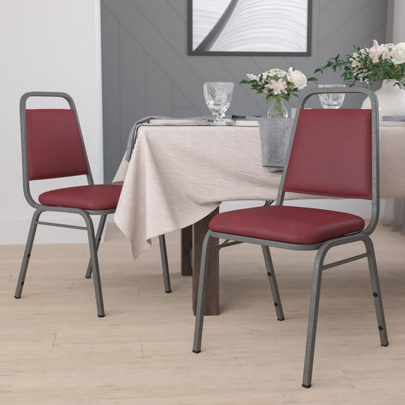 BizChair Hercules Series Trapezoidal Vinyl Banquet Stacking Chairs, Set of 4, Burgundy