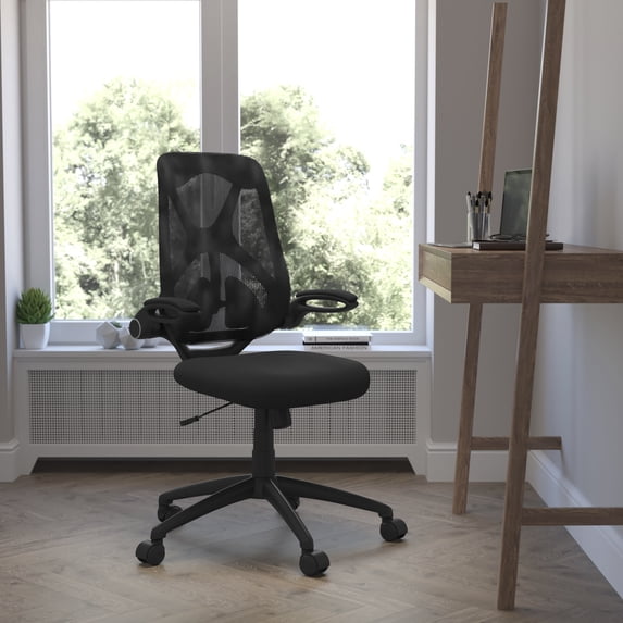 BizChair High Back Black Mesh Executive Swivel Ergonomic Office Chair with Adjustable Lumbar, 2-Paddle Control and Flip-Up Arms