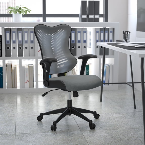 BizChair High Back Designer Gray Mesh Executive Swivel Ergonomic Office Chair with Adjustable Arms