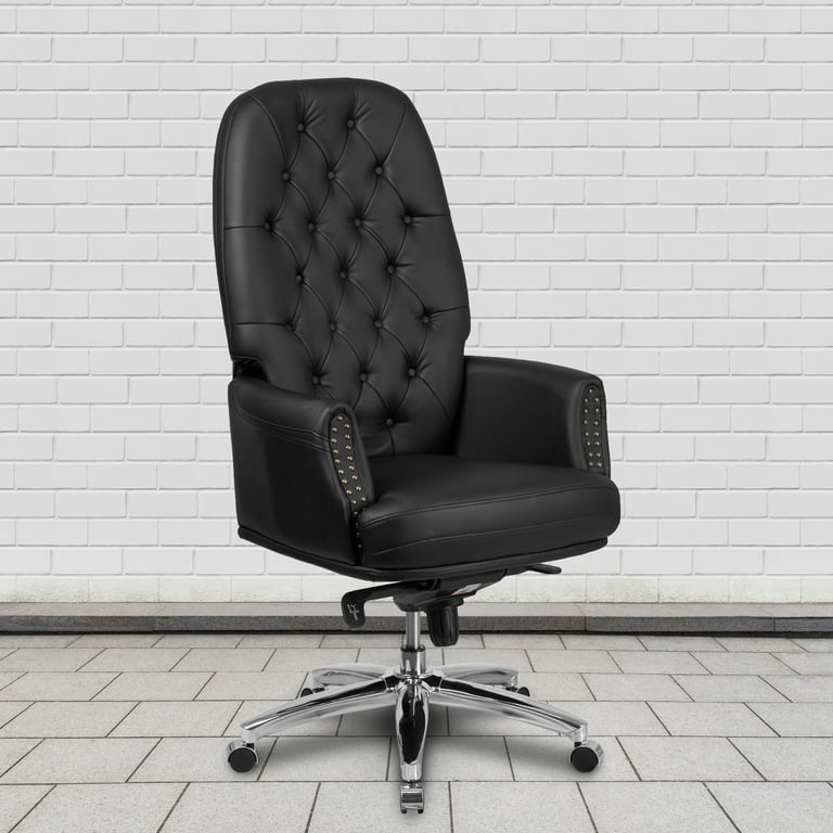 Black leather sale tufted office chair