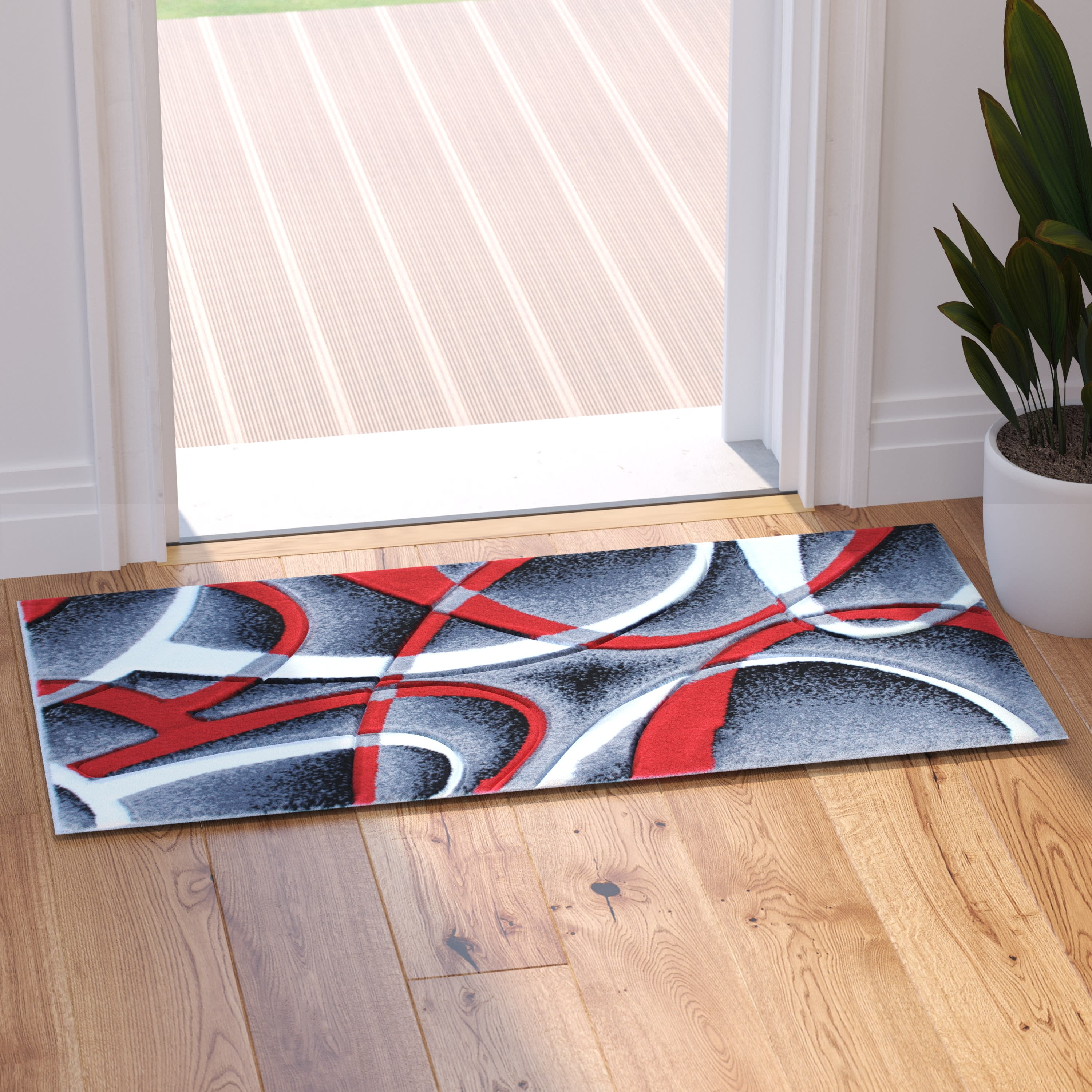 Area Rug 2d BizChair High Quality Hand Carved Area Rug Modern Contemporary Red ...