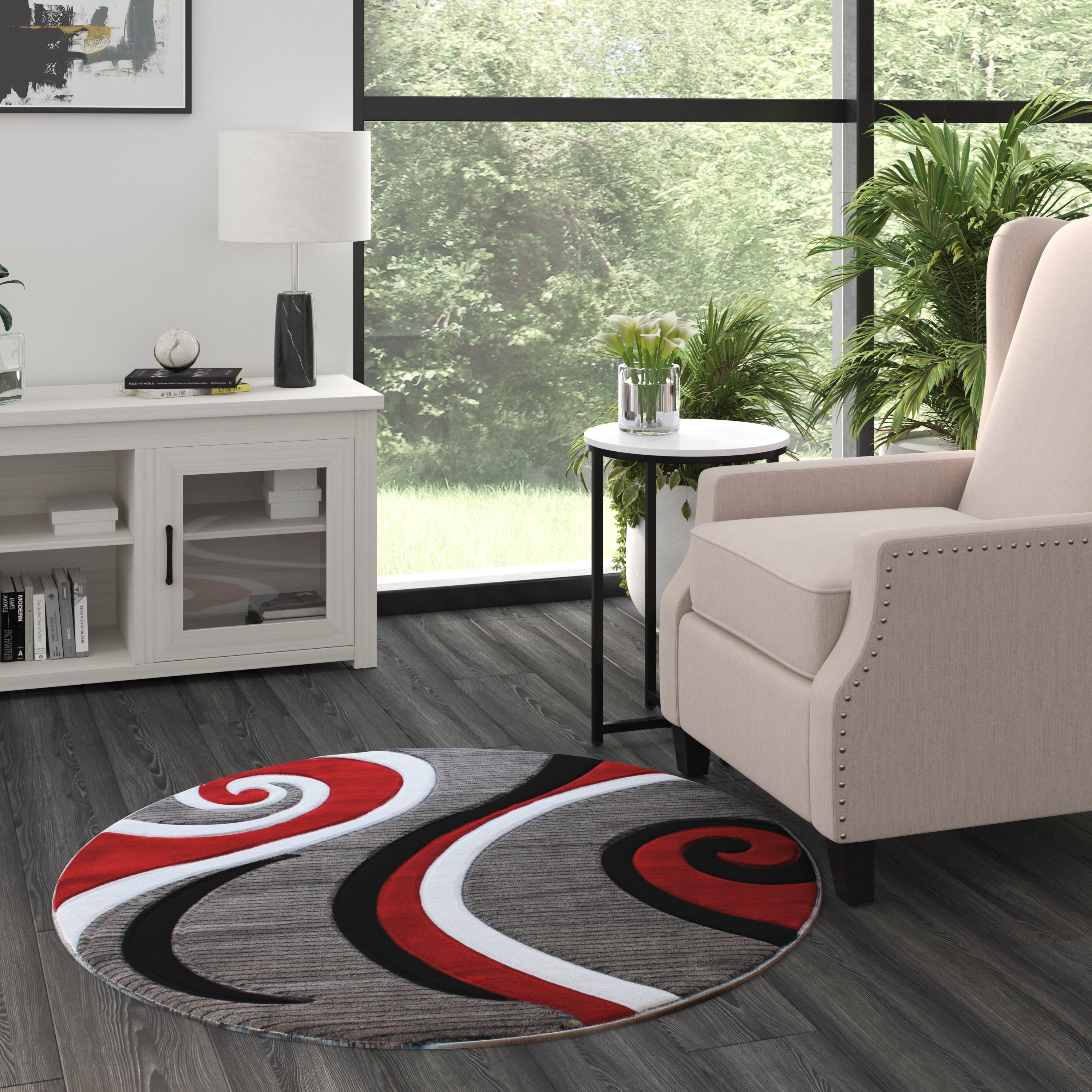 BizChair High Quality Hand Carved Round Area Rug Modern Contemporary ...