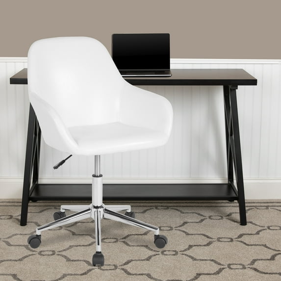 BizChair Home and Office Mid-Back Chair in White LeatherSoft