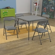 BizChair Kids Gray 5 Piece Folding Table and Chair Set