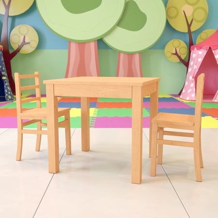 BizChair Kids Natural Solid Wood Table and Chair Set for Classroom, Playroom, Kitchen