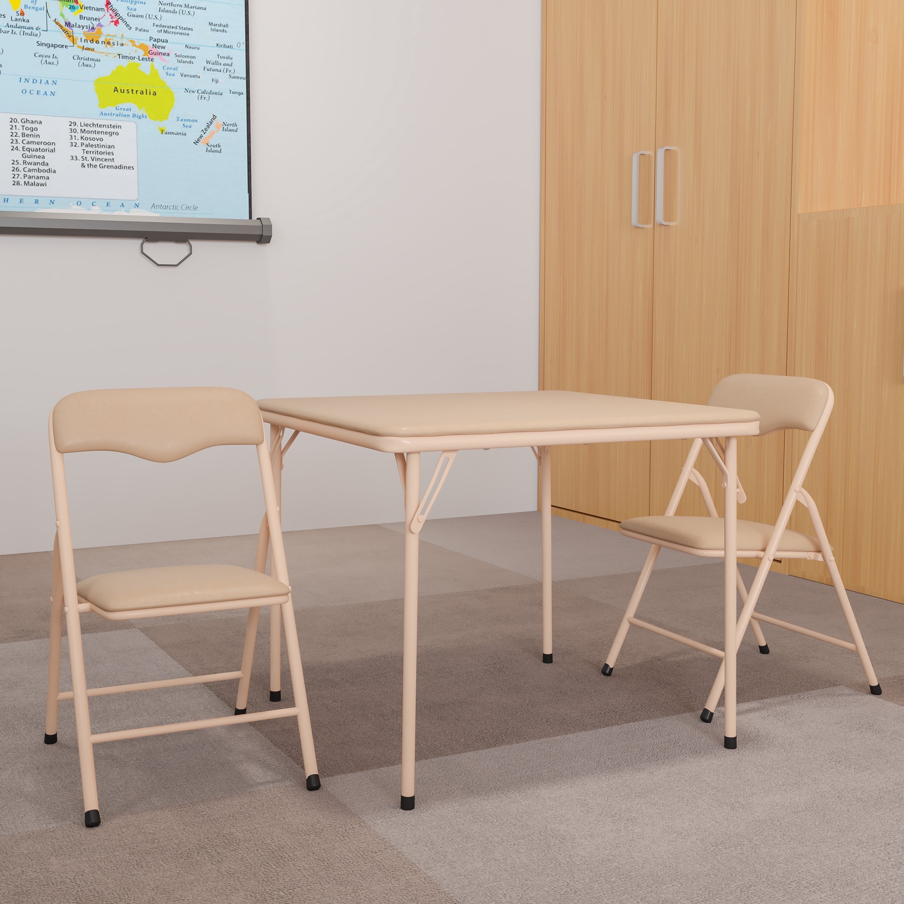 BizChair Kids Tan 3 Piece Folding Table and Chair Set