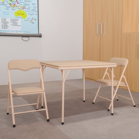 BizChair Kids Tan 3 Piece Folding Table and Chair Set