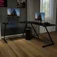 thumbnail image 1 of BizChair L-Shaped Desk 71.5" Computer Corner Desk, Home Office Corner Desk, Gaming Desk, Space Saving, Easy to Assemble, Black/Black, 1 of 11