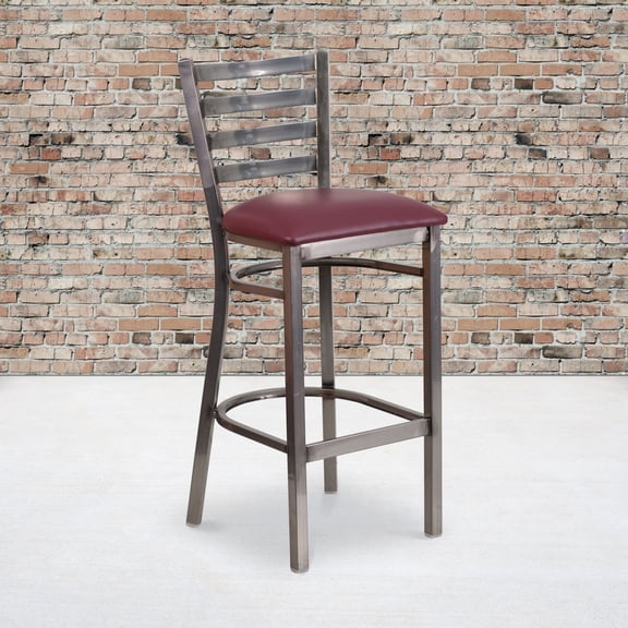 BizChair Ladder Back Metal Barstool, Burgundy Vinyl (Set of 4)