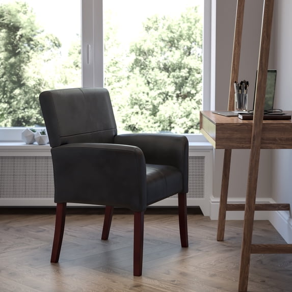 BizChair LeatherSoft Executive Side Reception Chair Leather/Faux Leather, Foam, Poplar Wood, Plywood, Black