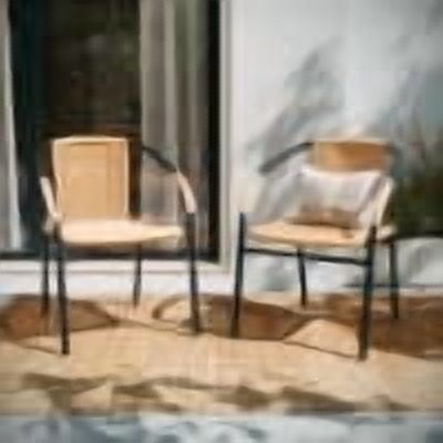BizChair Lila Indoor/Outdoor Stacking Rattan Patio Chairs, Set of 2, Beige