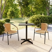 BizChair Set of 2 Commercial Grade Beige Rattan Indoor-Outdoor Restaurant Stack Chairs