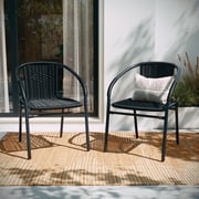 BizChair Lila Indoor/Outdoor Stacking Rattan Patio Chairs, Set of 2, Beige