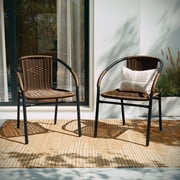 BizChair Lila Indoor/Outdoor Stacking Rattan Patio Chairs, Set of 2, Dark Brown