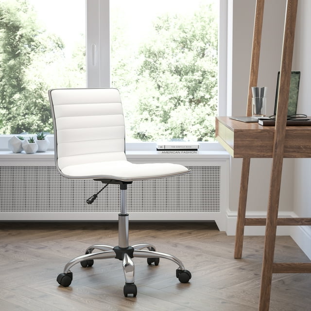 BizChair Low Back Designer Armless White Ribbed Swivel Task Office Chair