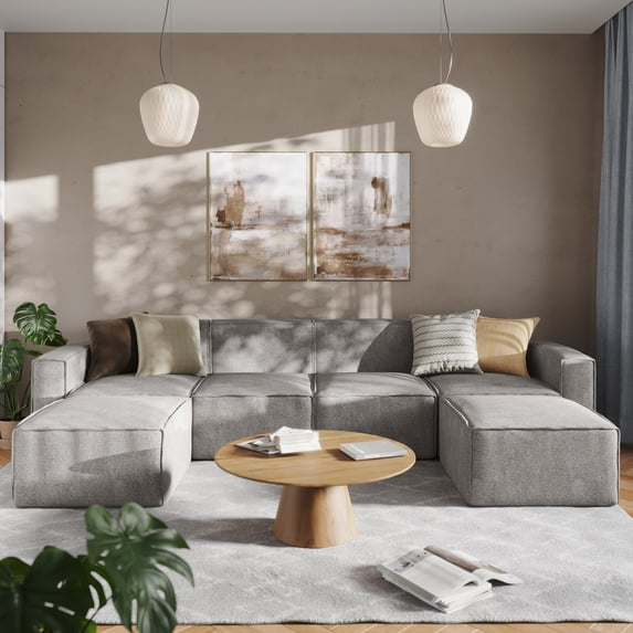 BizChair Luxury Modular 6 Piece Sectional Sofa, Gray