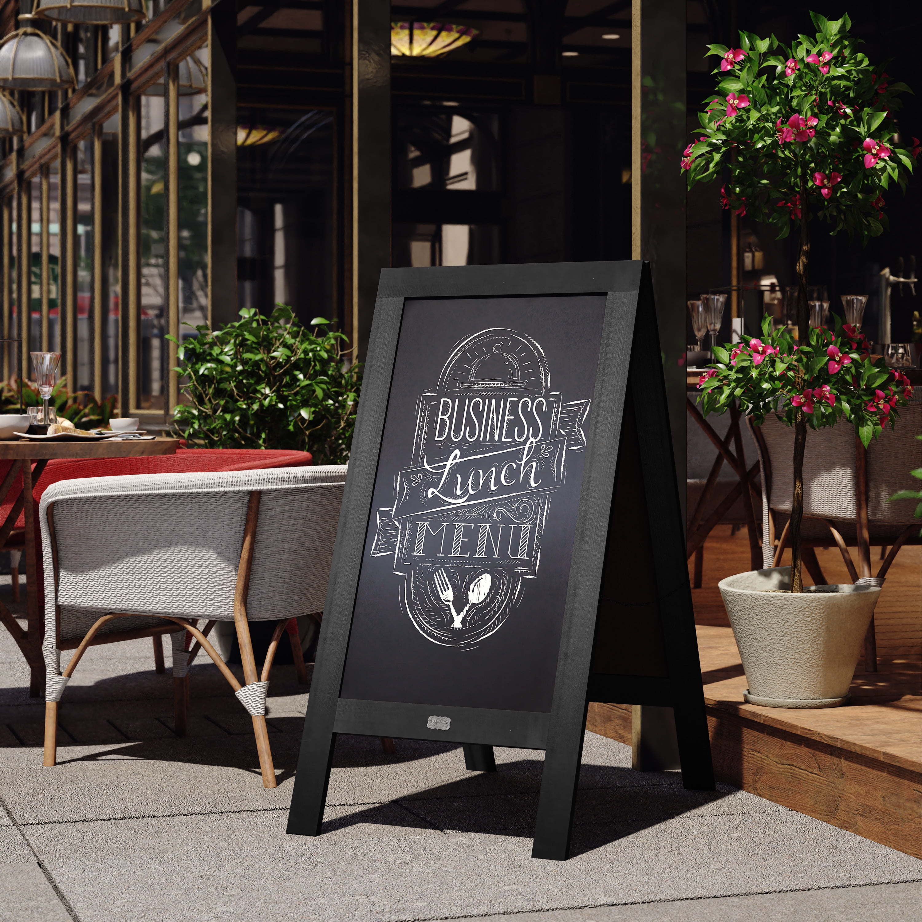 BizChair Magnetic Two-Sided A-Frame Chalkboard with 8 Chalk
