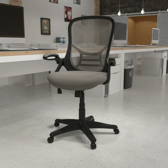 BizChair Mesh High Back Swivel Office Desk Chair with Flip up Arms, Light Gray