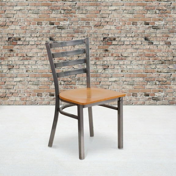 BizChair Metal Dining Side Chair, Natural Wood Seat (Set of 2)