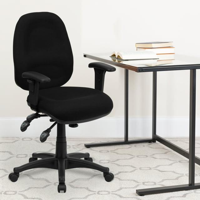 BizChair Mid-Back Black Fabric Multifunction Executive Swivel Ergonomic Office Chair with Adjustable Arms