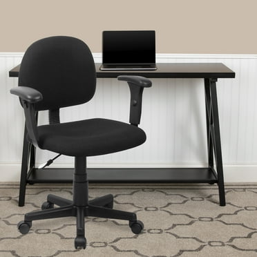 BizChair Mid-Back Black Fabric Swivel Task Office Chair with Adjustable Arms