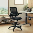 thumbnail image 1 of BizChair Mid-Back Black Mesh Ergonomic Drafting Chair with Adjustable Foot Ring and Flip-Up Arms, 1 of 17