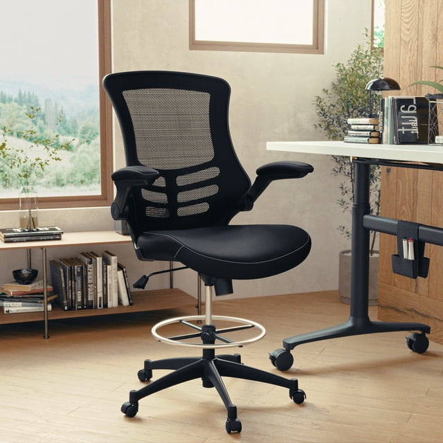 Ergonomic Mid-Back Mesh Drafting Chair with Fabric Seat and Adjustable Foot Ring