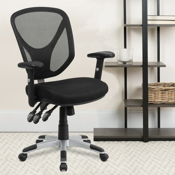 BizChair Mid-Back Black Mesh Multifunction Swivel Ergonomic Task Office Chair with Adjustable Arms