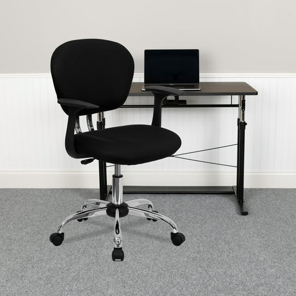 BizChair Mid-Back Black Mesh Padded Swivel Task Office Chair with Chrome Base and Arms