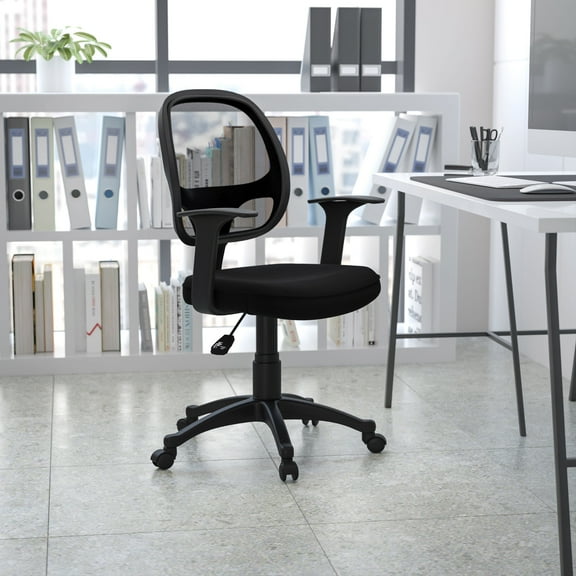 BizChair Mid-Back Black Mesh Swivel Ergonomic Task Office Chair with T-Arms - Desk Chair
