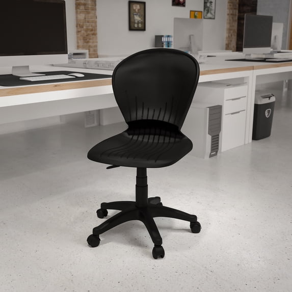 BizChair Mid-Back Black Plastic Swivel Task Office Chair