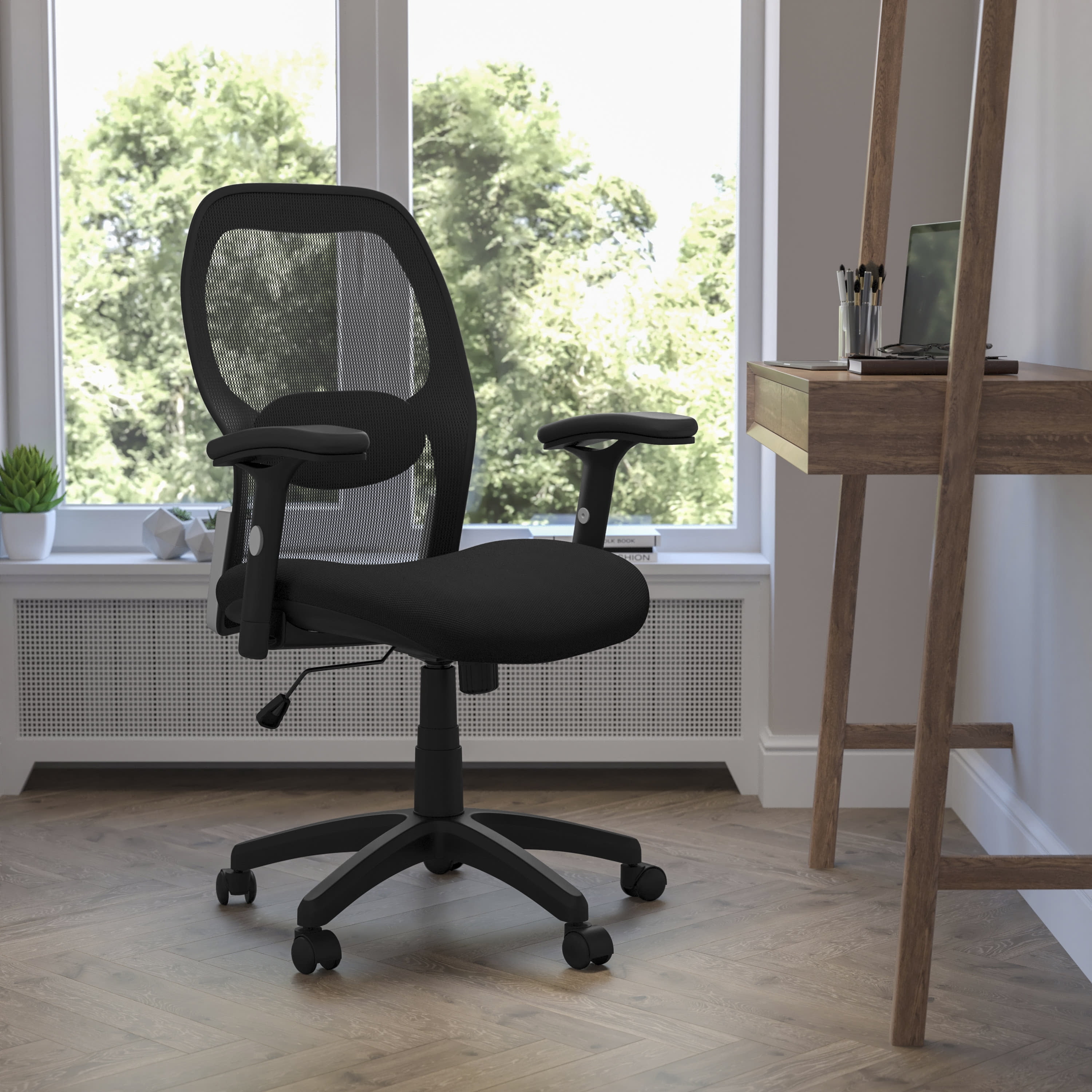 Ergonomic Mid-Back Black Mesh Executive Swivel Chair with Adjustable Arms