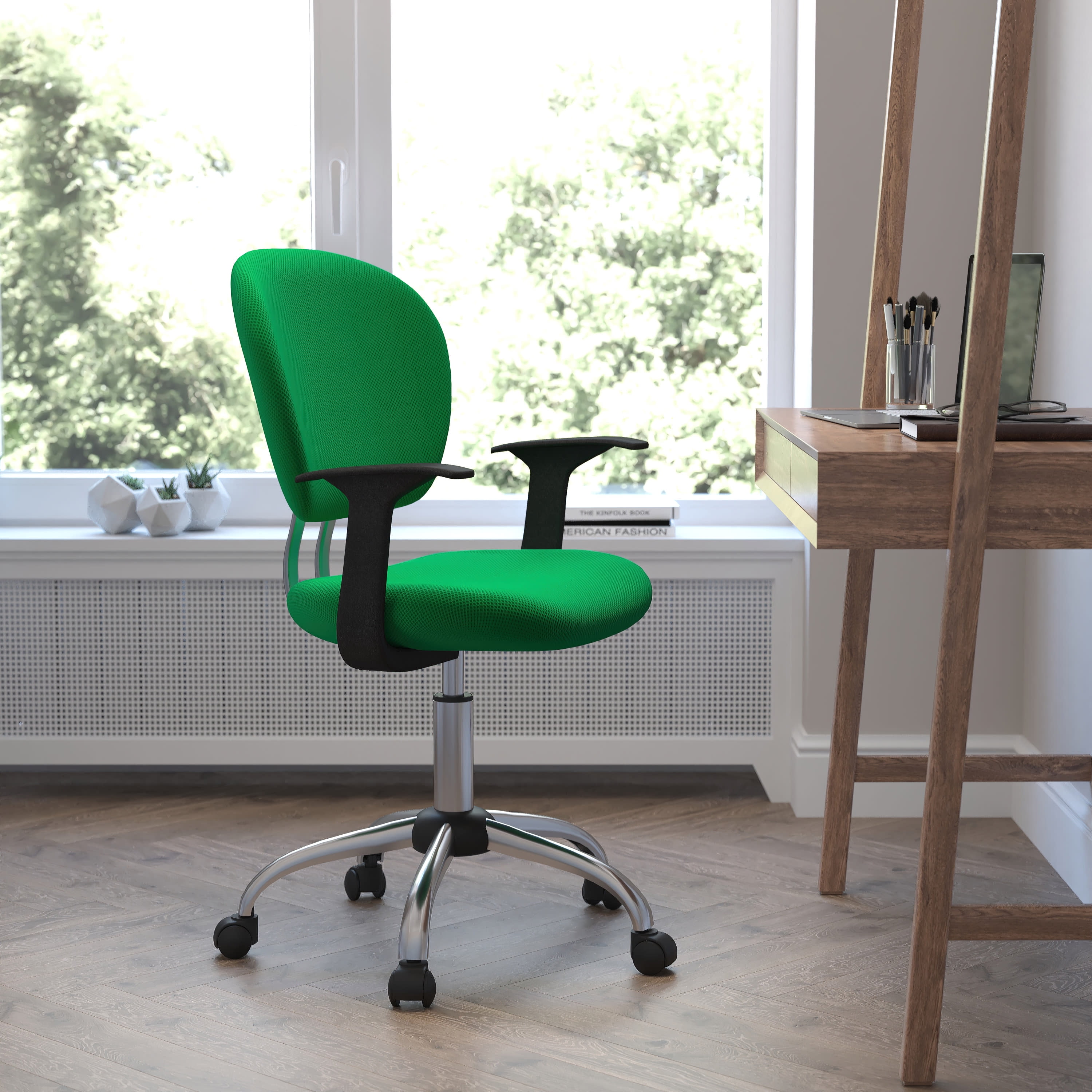 Bright Green Mesh Mid-Back Task Chair with Chrome Base