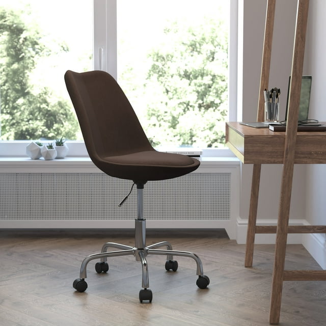 BizChair Mid-Back Brown Fabric Task Office Chair with Pneumatic Lift and Chrome Base