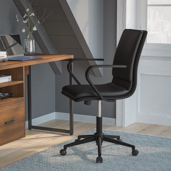 BizChair Mid-Back Designer Executive LeatherSoft Office Chair with Black Base and Arms, Black