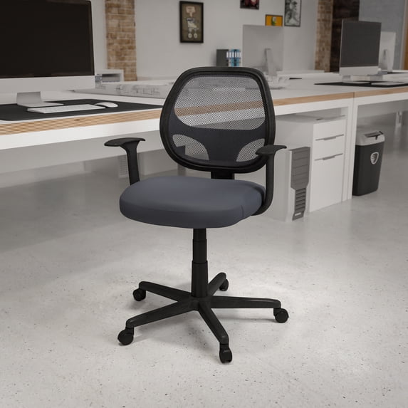 BizChair Mid-Back Gray Mesh Swivel Ergonomic Task Office Chair with Arms, BIFMA Certified