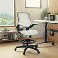 thumbnail image 1 of BizChair Mid-Back White Mesh Ergonomic Drafting Chair with Adjustable Foot Ring and Flip-Up Arms, 1 of 17