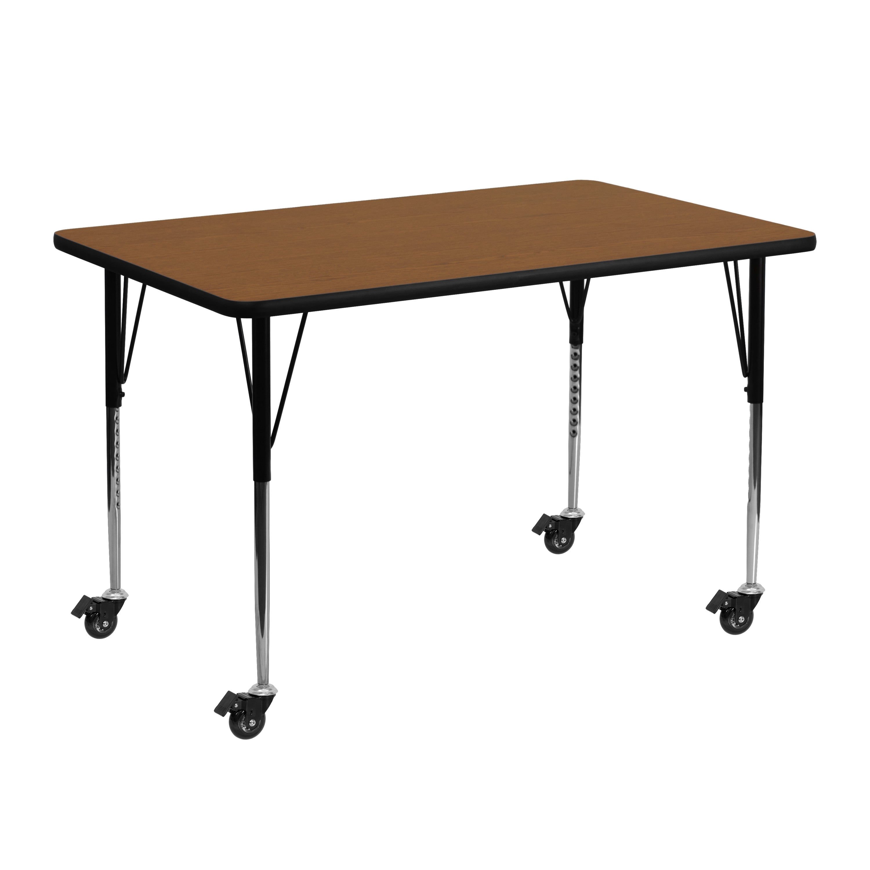 Adjustable Oak Laminate Rectangular Activity Table with Wheels