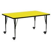 BizChair Mobile 24''W x 60''L Rectangular Yellow HP Laminate Activity Table - Height Adjustable Short Legs