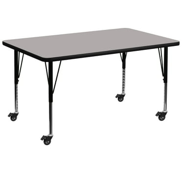 BizChair Mobile 36''W x 72''L Rectangular Grey HP Laminate Activity Table - Height Adjustable Short Legs