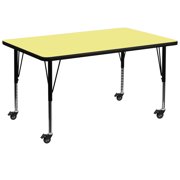 BizChair Mobile 36''W x 72''L Rectangular Yellow Thermal Laminate Activity Table - Height Adjustable Short Legs
